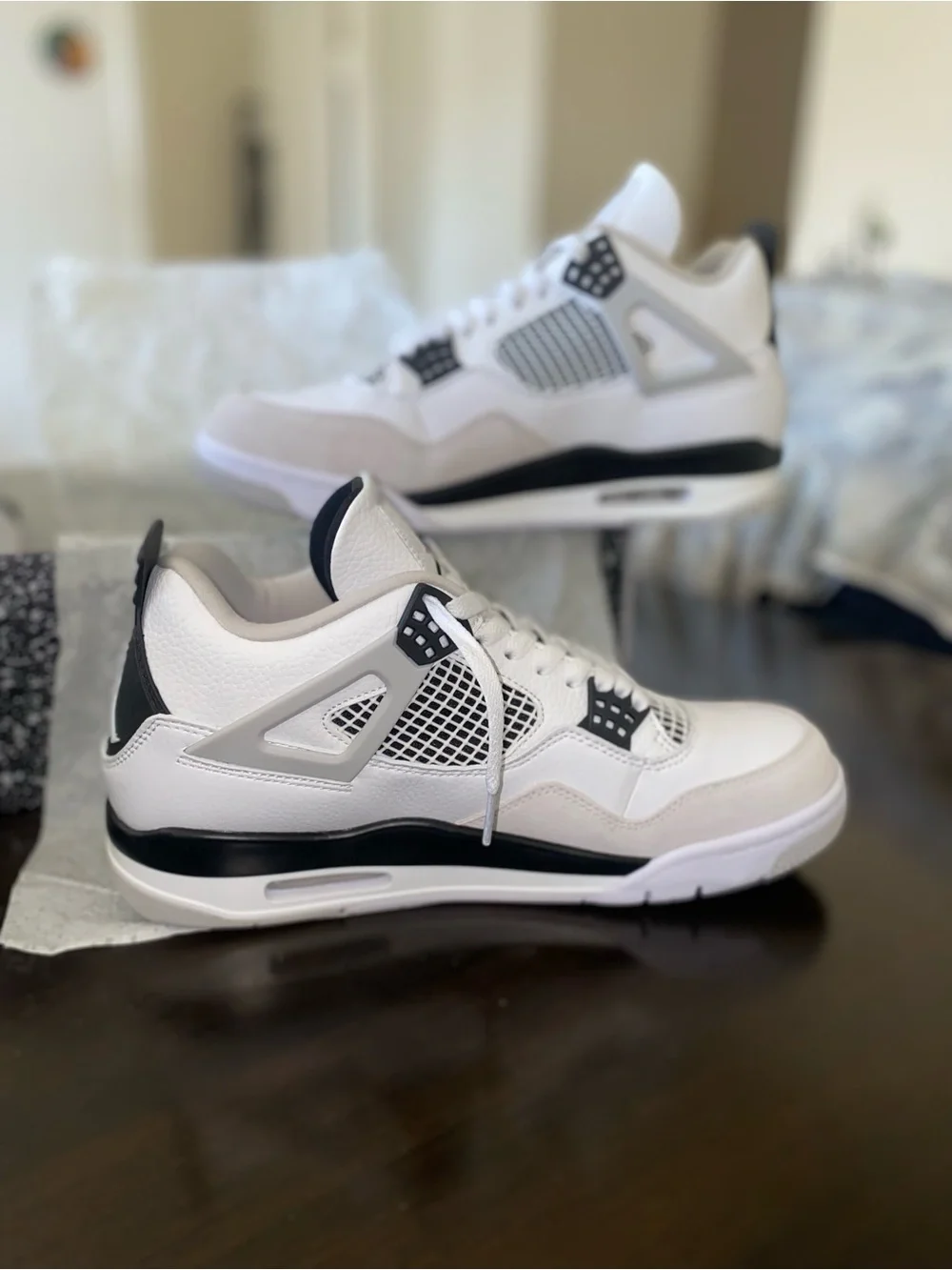 Jordan Men's White and Black Retro 4 Sneakers